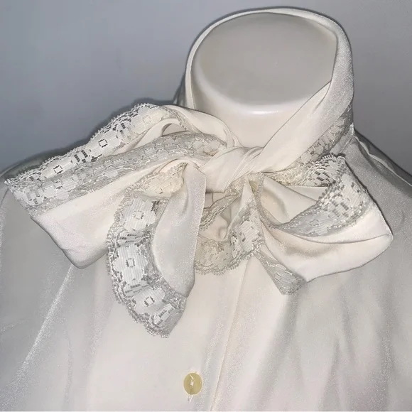 v i n t a g e :: Victorian Lace High Draped Neck Tie Blouse - Picture 4 of 11